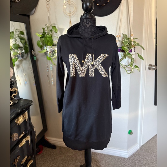 Michael Kors Dresses & Skirts - Michael Kors cheetah print Black Hoodie Dress NWOT